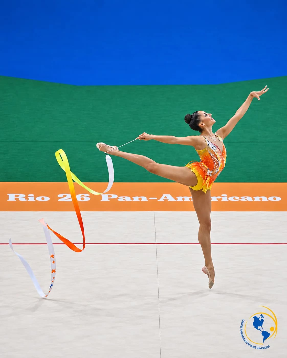 Natalia Dreszer of Rhythmic Art performing with a ribbon at the Pan American Championships in Rio